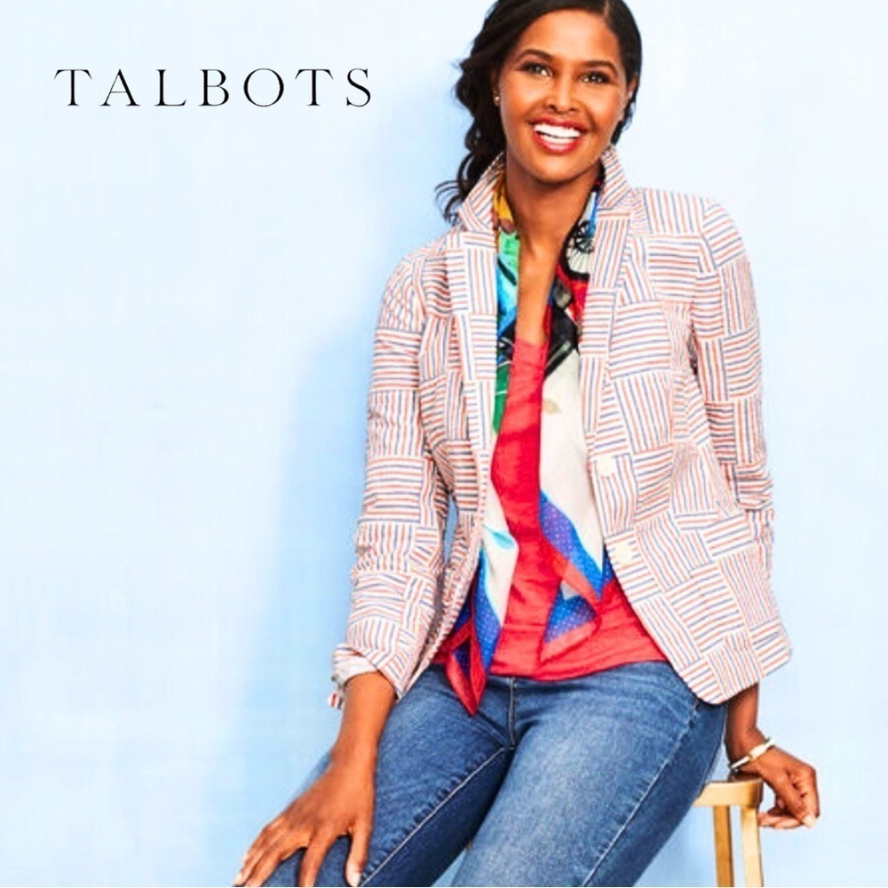 NWOT Talbots Petites Patchwork Seersucker Blazer - Picture 1 of 16